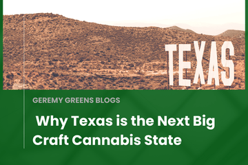 Texas desert landscape with large 'TEXAS' sign, representing the state's emerging role in the craft cannabis industry.